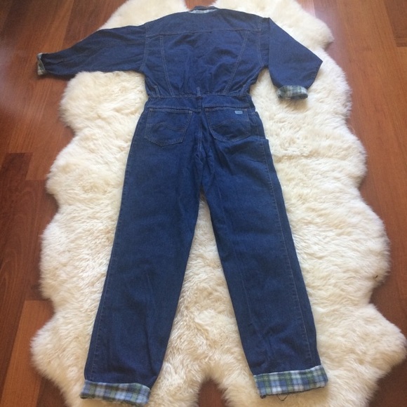 Denim and flannel plaid jumpsuit - Picture 6 of 10